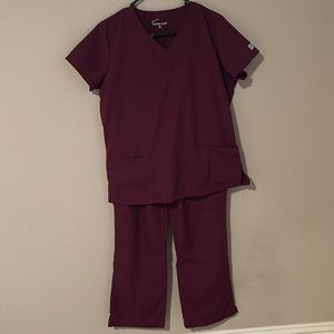 Butter Soft UA Wine Medium Petite Boot Cut Scrub Top and Bottom Set